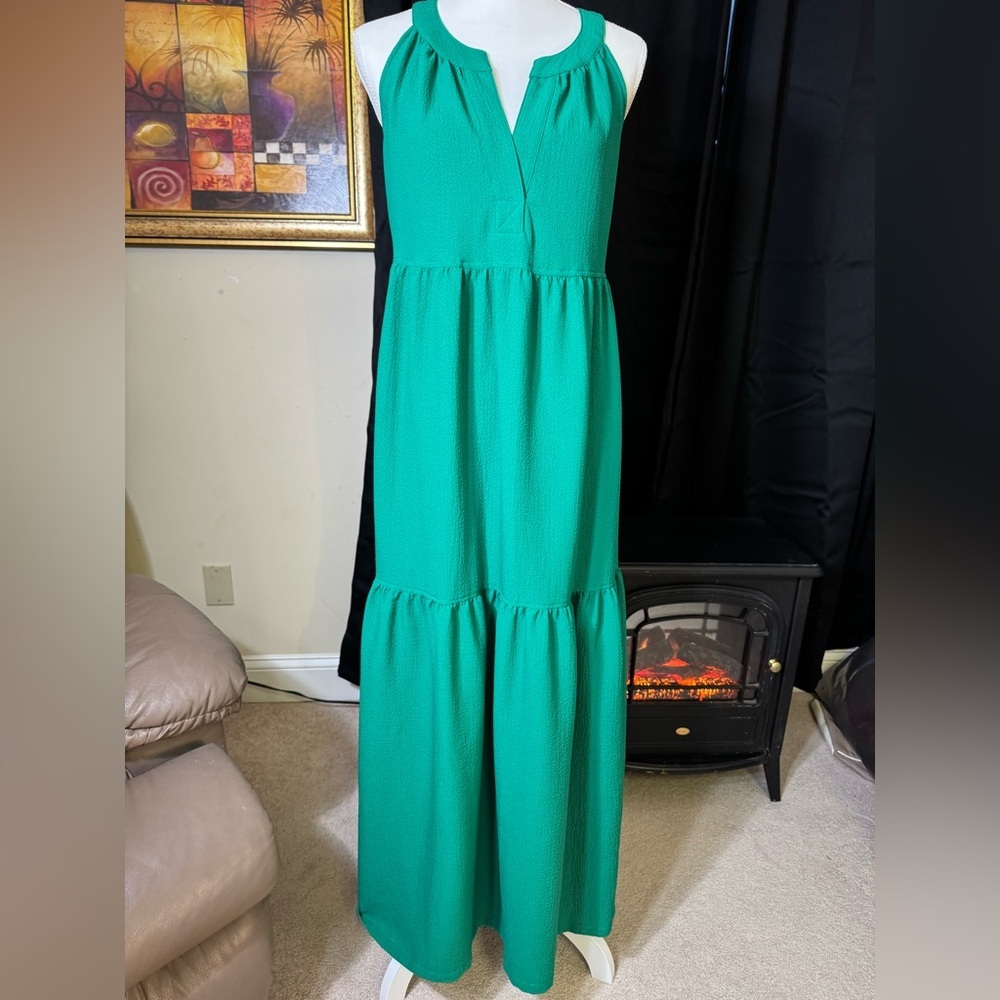 Calvin Klein Green Tiered Maxi Dress - Picture 2 of 10